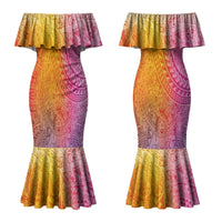 Hawaiian Turtles and Leis Couples Matching Mermaid Dress and Hawaiian Shirt Tribal Kakau Pattern Magical Rainbow Sky LT03 - Polynesian Pride