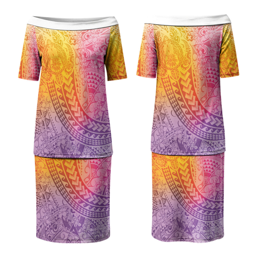 Hawaiian Turtles and Leis Couples Matching Puletasi and Hawaiian Shirt Tribal Kakau Pattern Magical Rainbow Sky LT03 - Polynesian Pride