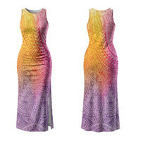 Hawaiian Turtles and Leis Couples Matching Tank Maxi Dress and Long Sleeve Button Shirt Tribal Kakau Pattern Magical Rainbow Sky LT03 - Polynesian Pride