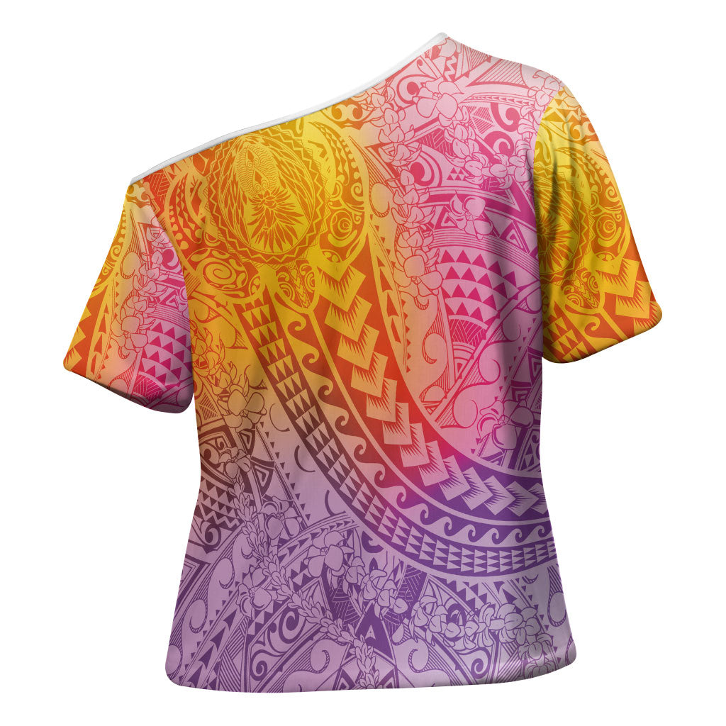 Hawaiian Turtles and Leis Cross Shoulder Shirt Tribal Kakau Pattern Magical Rainbow Sky
