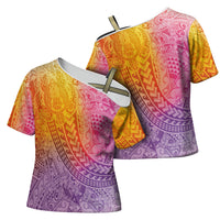 Hawaiian Turtles and Leis Cross Shoulder Shirt Tribal Kakau Pattern Magical Rainbow Sky