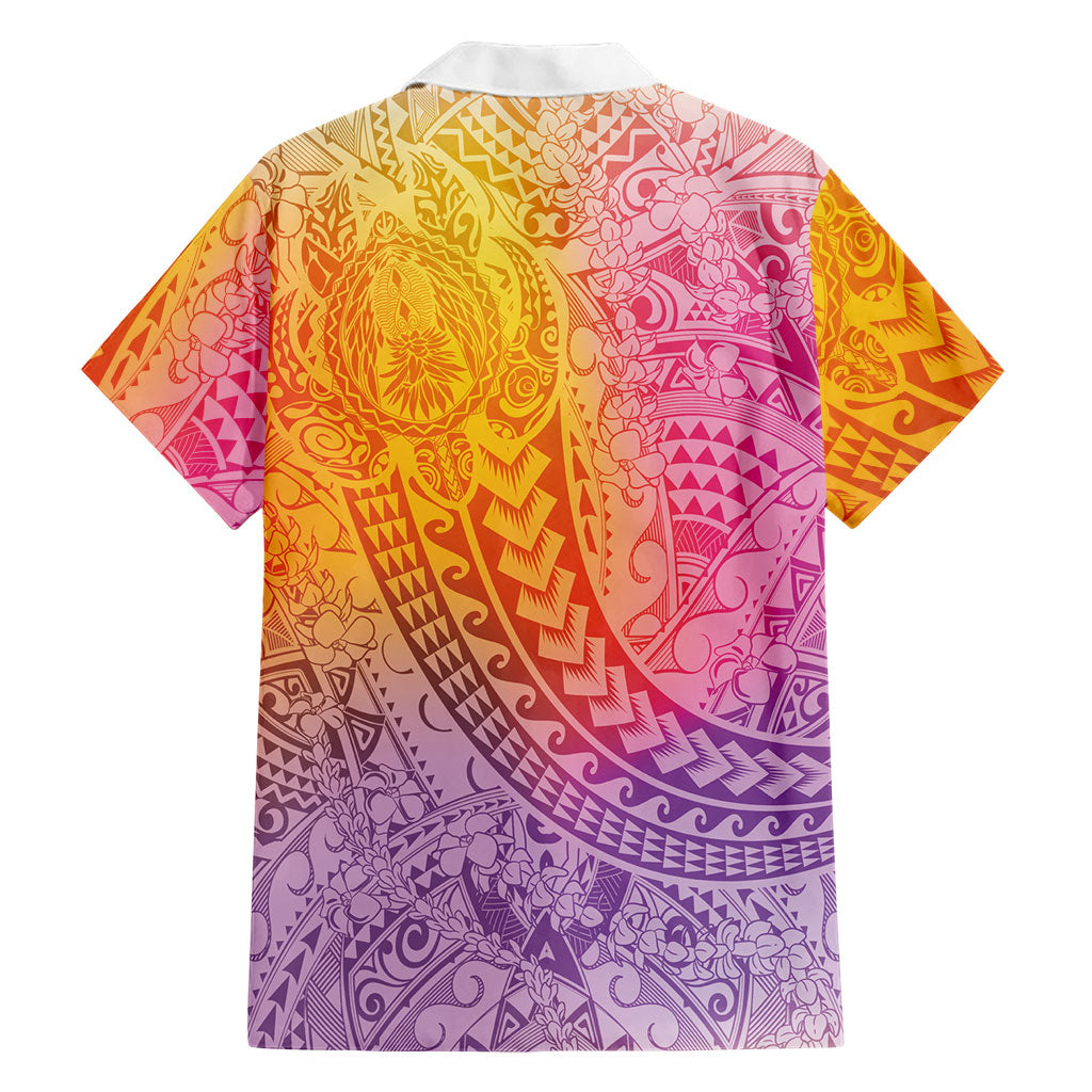 Hawaiian Turtles and Leis Family Matching Off The Shoulder Long Sleeve Dress and Hawaiian Shirt Tribal Kakau Pattern Magical Rainbow Sky