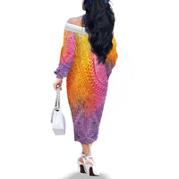Hawaiian Turtles and Leis Family Matching Off The Shoulder Long Sleeve Dress and Hawaiian Shirt Tribal Kakau Pattern Magical Rainbow Sky