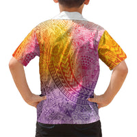 Hawaiian Turtles and Leis Family Matching Off Shoulder Maxi Dress and Hawaiian Shirt Tribal Kakau Pattern Magical Rainbow Sky