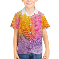 Hawaiian Turtles and Leis Family Matching Puletasi and Hawaiian Shirt Tribal Kakau Pattern Magical Rainbow Sky
