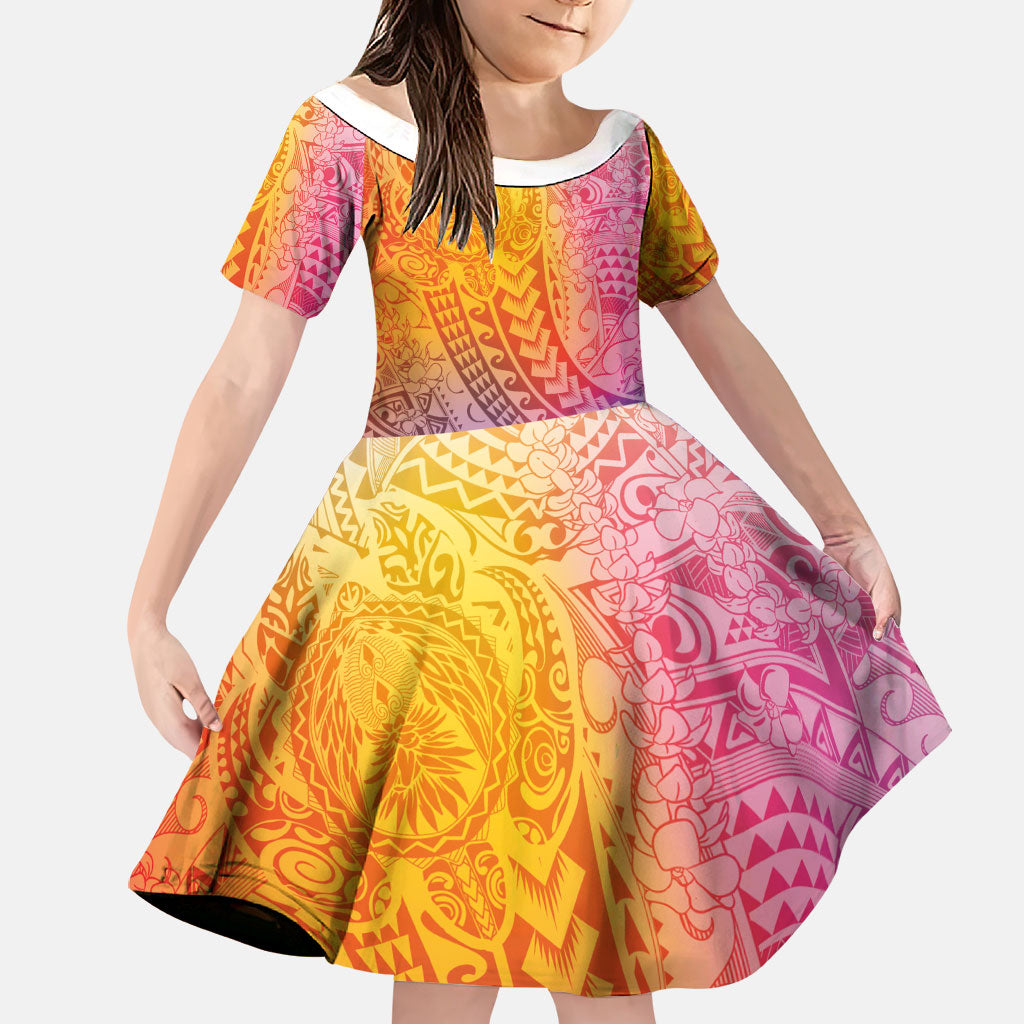 Hawaiian Turtles and Leis Family Matching Summer Maxi Dress and Hawaiian Shirt Tribal Kakau Pattern Magical Rainbow Sky