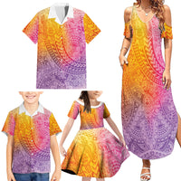 Hawaiian Turtles and Leis Family Matching Summer Maxi Dress and Hawaiian Shirt Tribal Kakau Pattern Magical Rainbow Sky