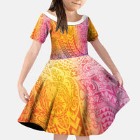 Hawaiian Turtles and Leis Family Matching Tank Maxi Dress and Hawaiian Shirt Tribal Kakau Pattern Magical Rainbow Sky