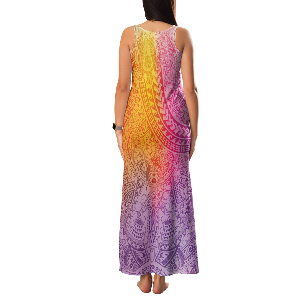 Hawaiian Turtles and Leis Family Matching Tank Maxi Dress and Hawaiian Shirt Tribal Kakau Pattern Magical Rainbow Sky