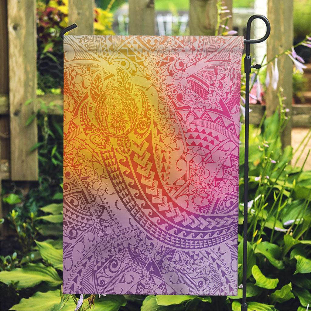 Hawaiian Turtles and Leis Garden Flag Tribal Kakau Pattern Magical Rainbow Sky
