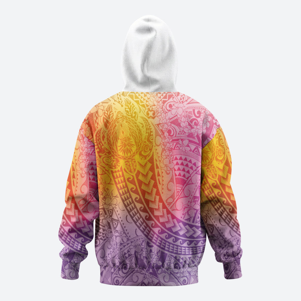 Hawaiian Turtles and Leis Hoodie Tribal Kakau Pattern Magical Rainbow Sky