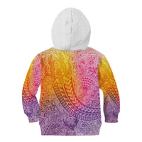 Hawaiian Turtles and Leis Kid Hoodie Tribal Kakau Pattern Magical Rainbow Sky