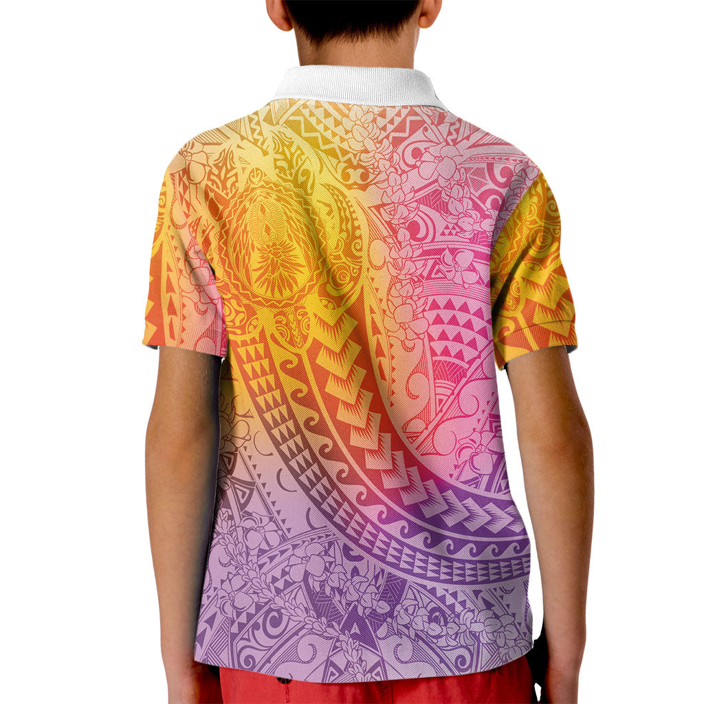 Hawaiian Turtles and Leis Kid Polo Shirt Tribal Kakau Pattern Magical Rainbow Sky