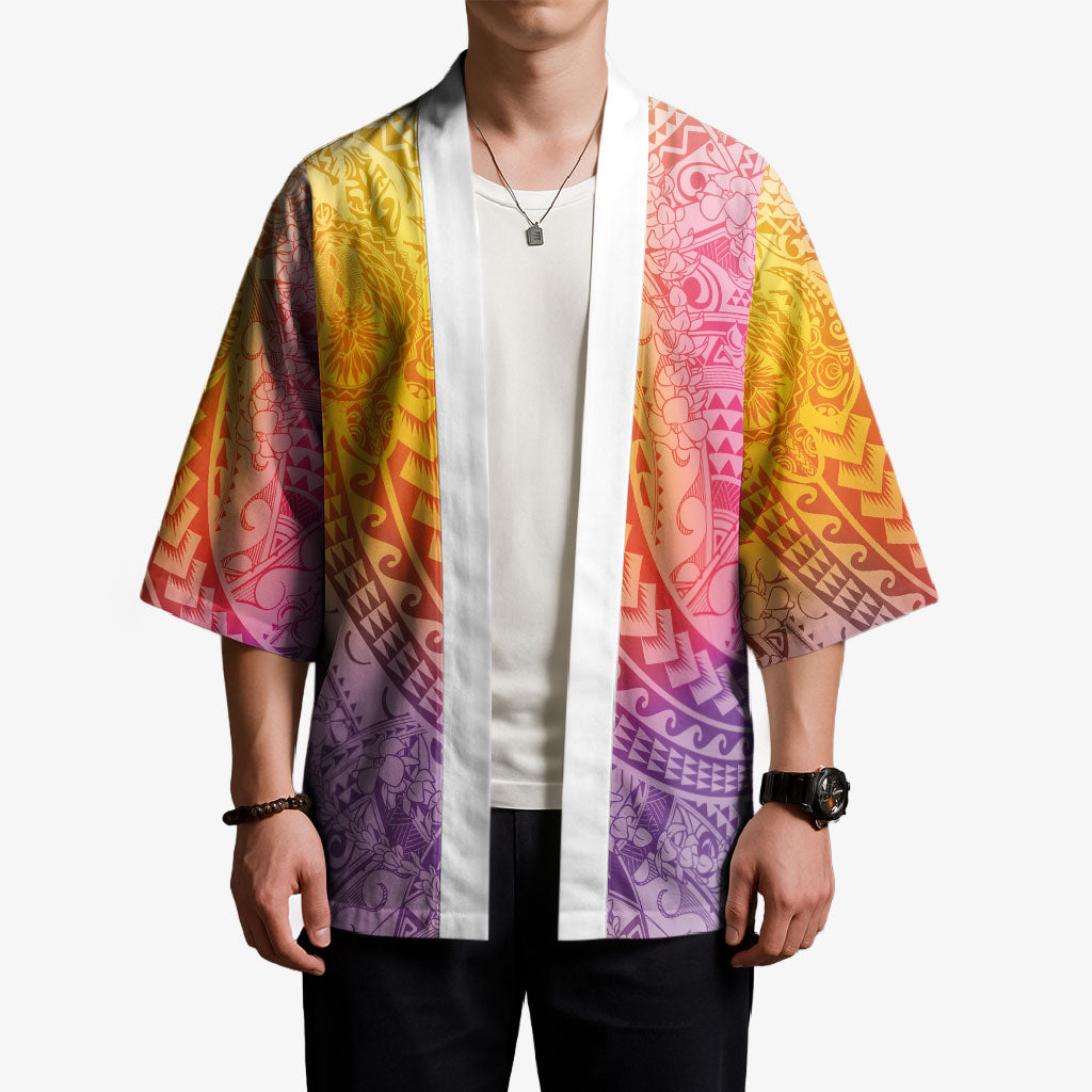 Hawaiian Turtles and Leis Kimono Tribal Kakau Pattern Magical Rainbow Sky