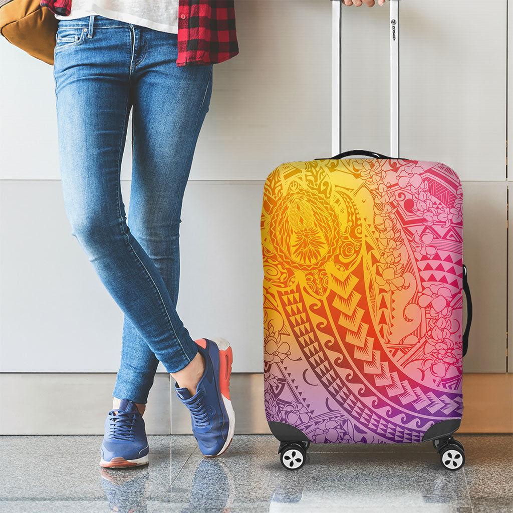 Hawaiian Turtles and Leis Luggage Cover Tribal Kakau Pattern Magical Rainbow Sky