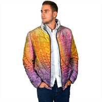 Hawaiian Turtles and Leis Padded Jacket Tribal Kakau Pattern Magical Rainbow Sky