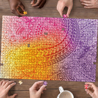 Hawaiian Turtles and Leis Puzzle Tribal Kakau Pattern Magical Rainbow Sky