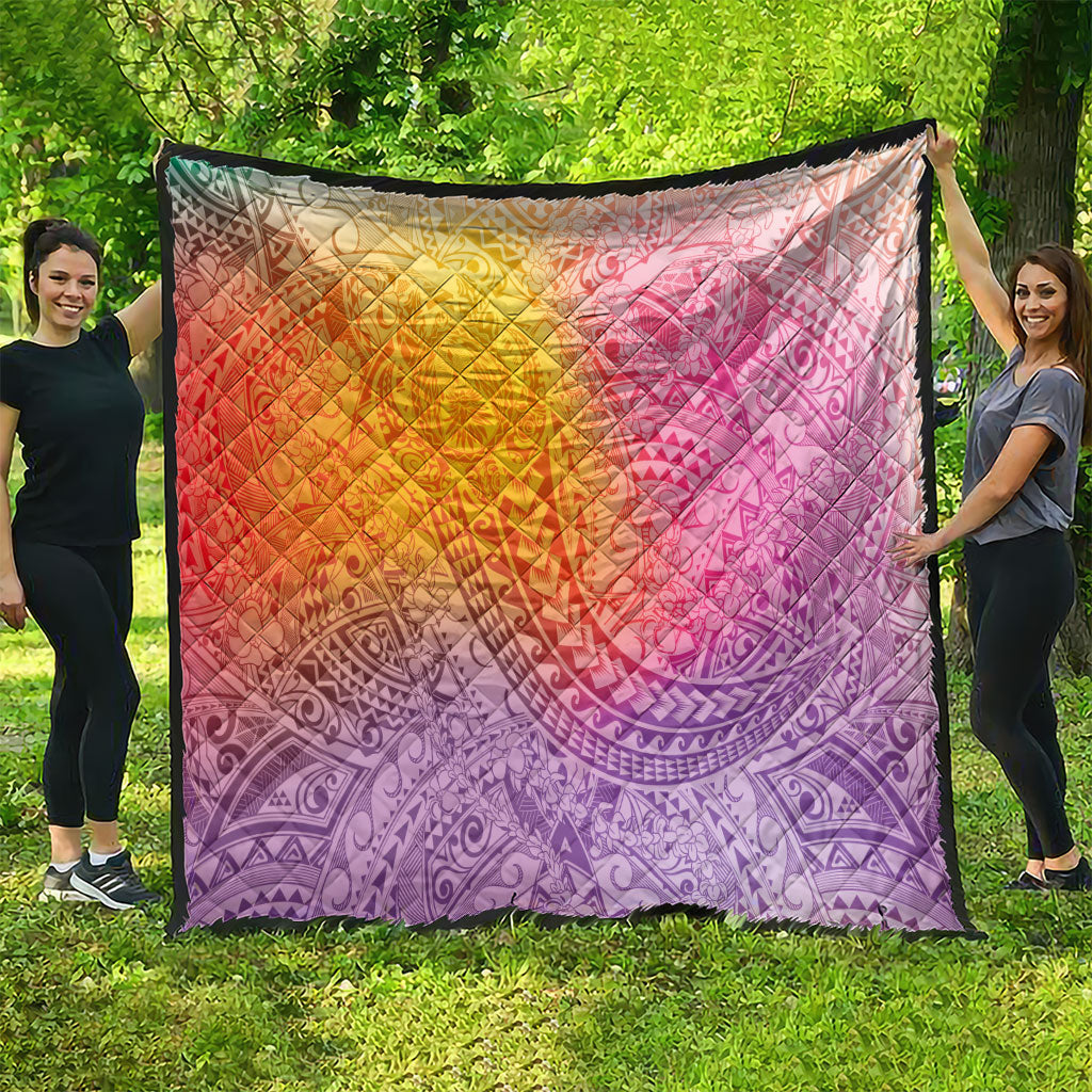 Hawaiian Turtles and Leis Quilt Tribal Kakau Pattern Magical Rainbow Sky