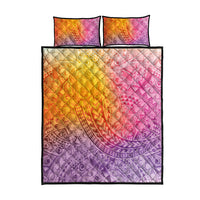 Hawaiian Turtles and Leis Quilt Bed Set Tribal Kakau Pattern Magical Rainbow Sky