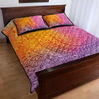 Hawaiian Turtles and Leis Quilt Bed Set Tribal Kakau Pattern Magical Rainbow Sky