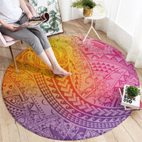 Hawaiian Turtles and Leis Round Carpet Tribal Kakau Pattern Magical Rainbow Sky