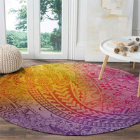 Hawaiian Turtles and Leis Round Carpet Tribal Kakau Pattern Magical Rainbow Sky