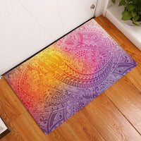 Hawaiian Turtles and Leis Rubber Doormat Tribal Kakau Pattern Magical Rainbow Sky