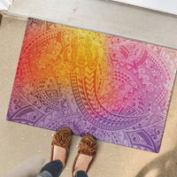 Hawaiian Turtles and Leis Rubber Doormat Tribal Kakau Pattern Magical Rainbow Sky