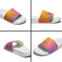 Hawaiian Turtles and Leis Slide Sandals Tribal Kakau Pattern Magical Rainbow Sky