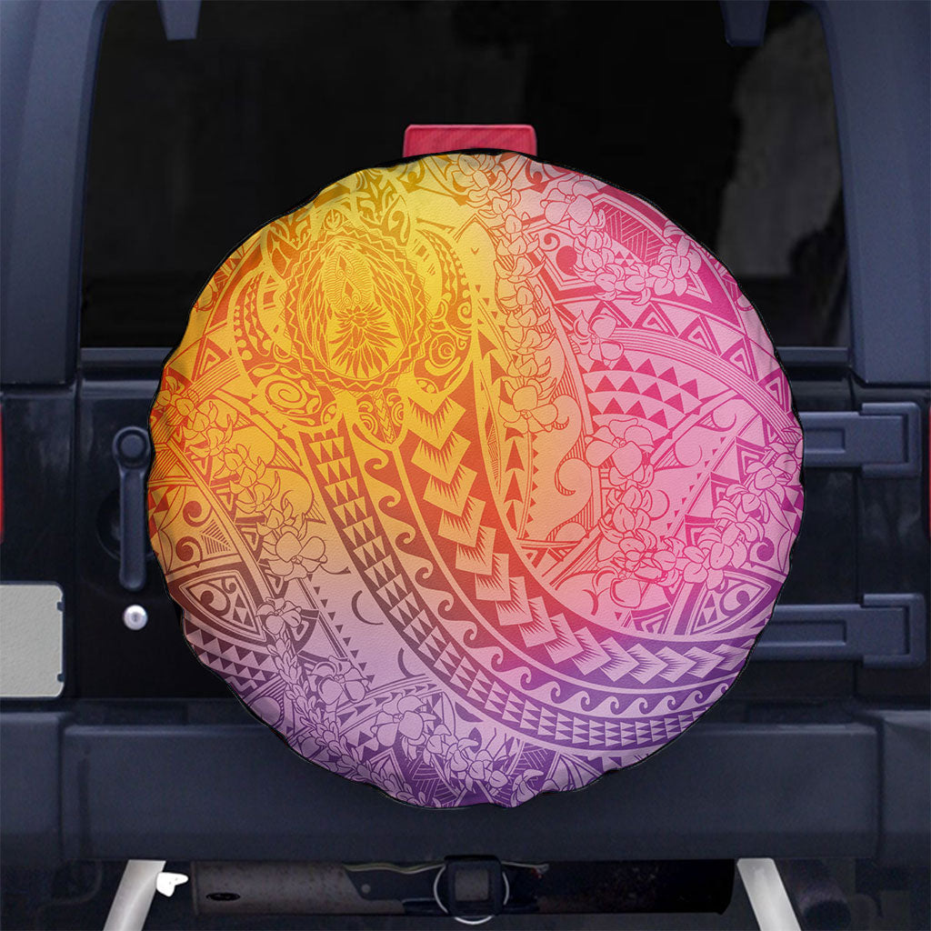 Hawaiian Turtles and Leis Spare Tire Cover Tribal Kakau Pattern Magical Rainbow Sky