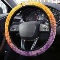 Hawaiian Turtles and Leis Steering Wheel Cover Tribal Kakau Pattern Magical Rainbow Sky