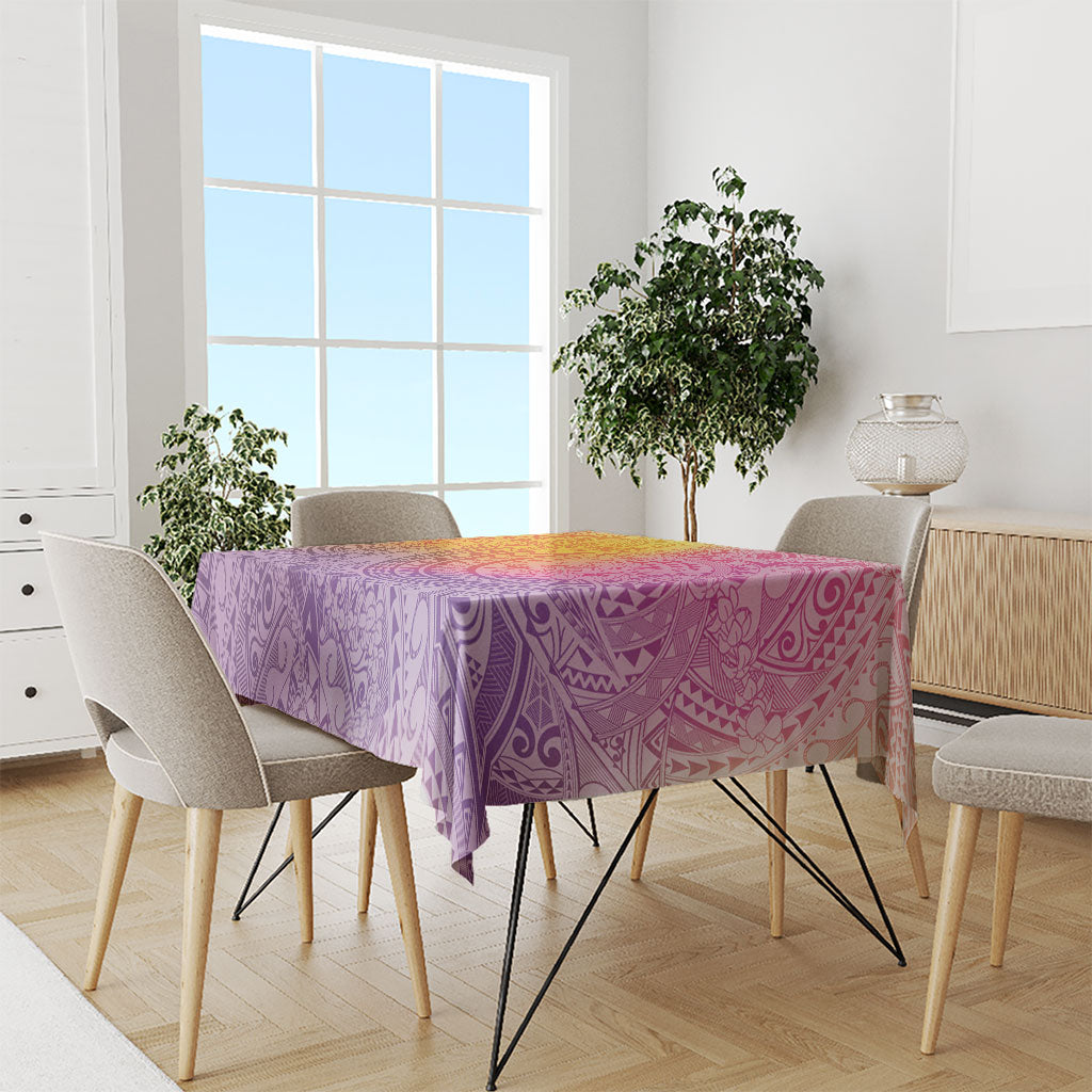 Hawaiian Turtles and Leis Tablecloth Tribal Kakau Pattern Magical Rainbow Sky