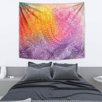 Hawaiian Turtles and Leis Tapestry Tribal Kakau Pattern Magical Rainbow Sky