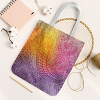 Hawaiian Turtles and Leis Tote Bag Tribal Kakau Pattern Magical Rainbow Sky