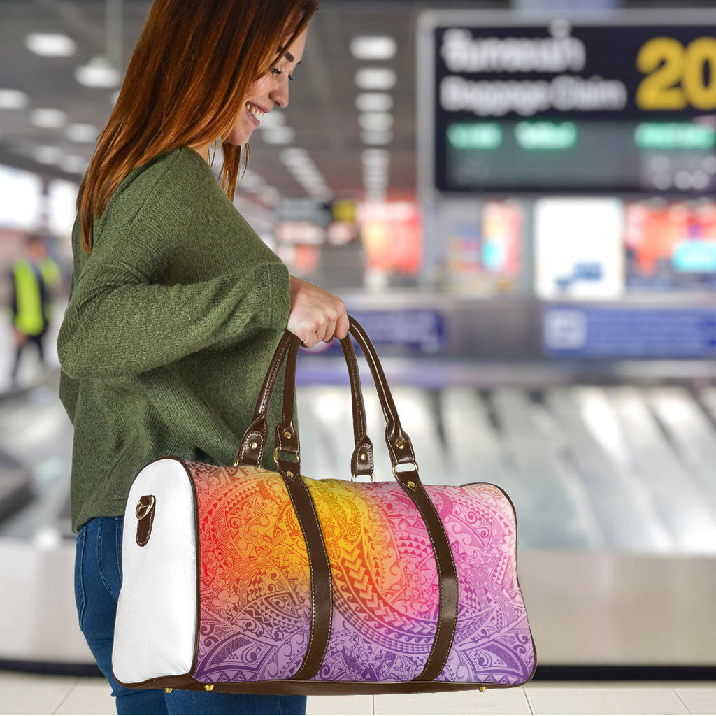 Hawaiian Turtles and Leis Travel Bag Tribal Kakau Pattern Magical Rainbow Sky
