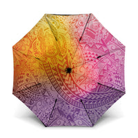 Hawaiian Turtles and Leis Umbrella Tribal Kakau Pattern Magical Rainbow Sky