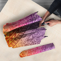 Hawaiian Turtles and Leis Umbrella Tribal Kakau Pattern Magical Rainbow Sky