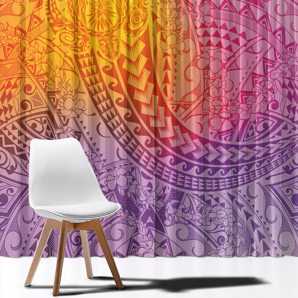 Hawaiian Turtles and Leis Window Curtain Tribal Kakau Pattern Magical Rainbow Sky
