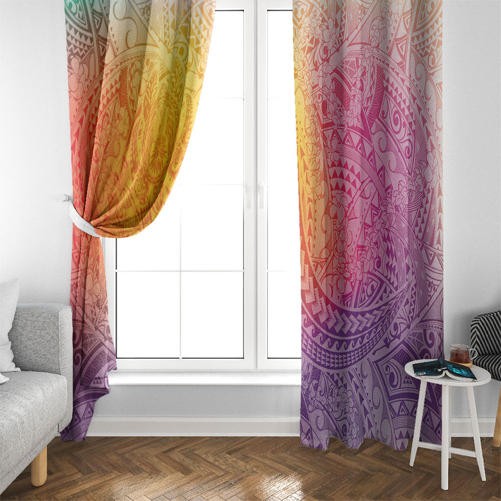 Hawaiian Turtles and Leis Window Curtain Tribal Kakau Pattern Magical Rainbow Sky