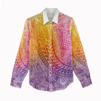 Hawaiian Turtles and Leis Women Casual Shirt Tribal Kakau Pattern Magical Rainbow Sky