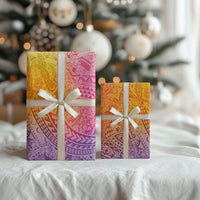 Hawaiian Turtles and Leis Wrapping Paper Tribal Kakau Pattern Magical Rainbow Sky