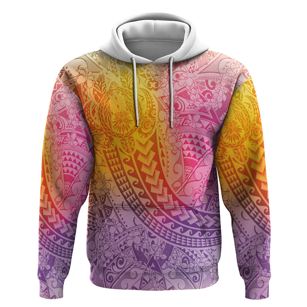 Hawaiian Turtles and Leis Zip Hoodie Tribal Kakau Pattern Magical Rainbow Sky