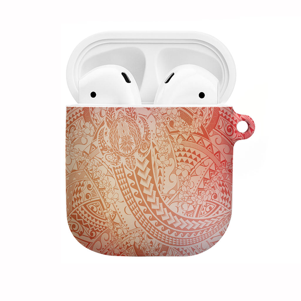 Hawaiian Turtles and Leis AirPods Case Tribal Kakau Pattern Peach Fuzz Color