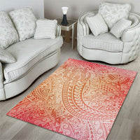 Hawaiian Turtles and Leis Area Rug Tribal Kakau Pattern Peach Fuzz Color