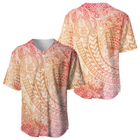 Hawaiian Turtles and Leis Baseball Jersey Tribal Kakau Pattern Peach Fuzz Color