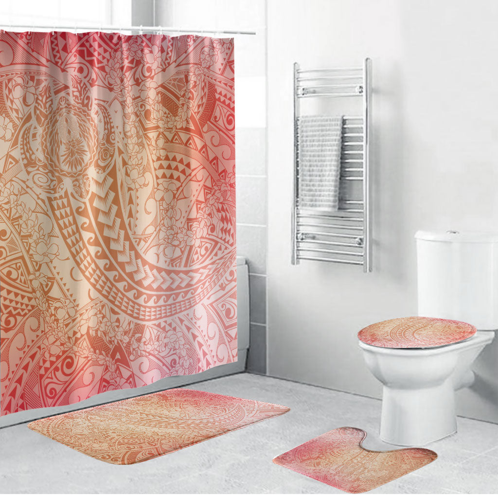 Hawaiian Turtles and Leis Bathroom Set Tribal Kakau Pattern Peach Fuzz Color