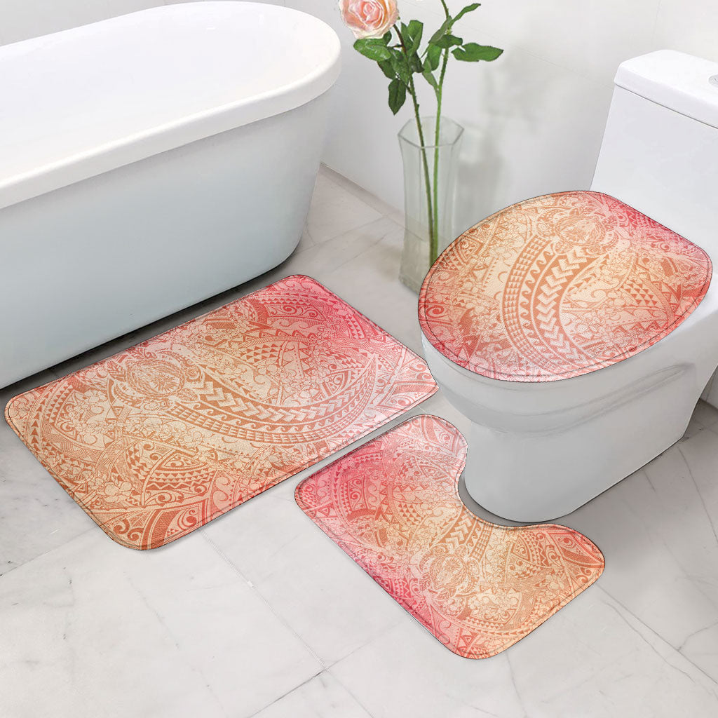Hawaiian Turtles and Leis Bathroom Set Tribal Kakau Pattern Peach Fuzz Color