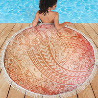 Hawaiian Turtles and Leis Beach Blanket Tribal Kakau Pattern Peach Fuzz Color