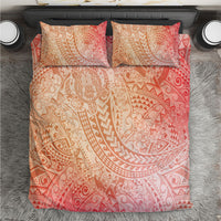 Hawaiian Turtles and Leis Bedding Set Tribal Kakau Pattern Peach Fuzz Color