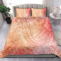 Hawaiian Turtles and Leis Bedding Set Tribal Kakau Pattern Peach Fuzz Color